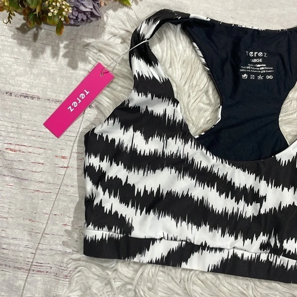 NWT Terez Black White Zebra Patterned Swim Bikini Top